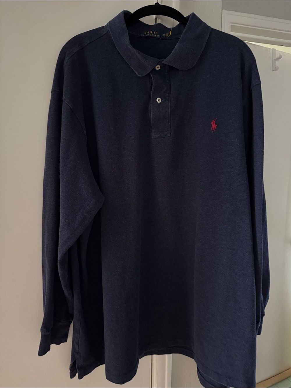 Ralph Lauren Long Sleeve Polo Shirt - Heather Navy with Red Logo